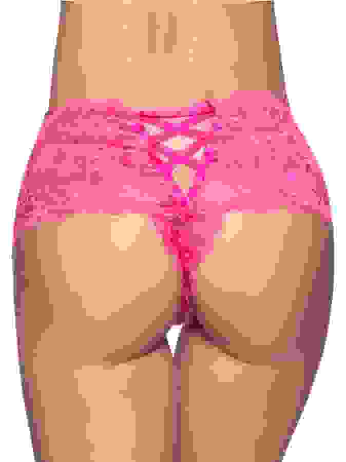 Oh La La Cheri Pink Lace Crotchless Panties, Pink, hi-res